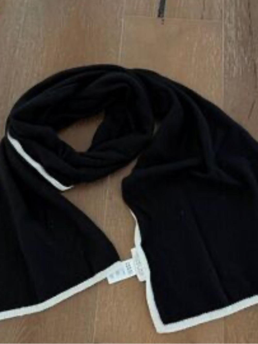 RACHEL ZOE 100% Cashmere Scarf Shawl Size 72" X 14" Black Ivory Trim